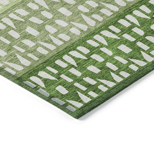 10' X 14' Green Sage And Ivory Geometric Washable Indoor Outdoor Area Rug