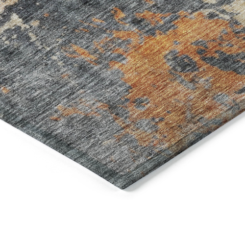 9' X 12' Khaki Gray And Copper Abstract Washable Indoor Outdoor Area Rug