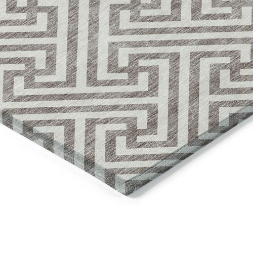 10' X 14' Taupe And Ivory Geometric Washable Indoor Outdoor Area Rug