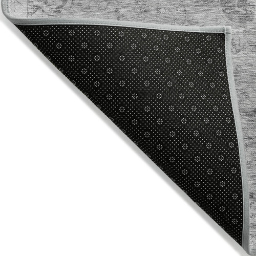 10' X 14' Silver Floral Medallion Washable Indoor Outdoor Area Rug