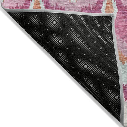 9' X 12' Pink Mauve And Orange Ikat Washable Indoor Outdoor Area Rug