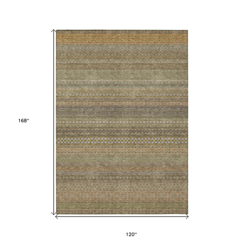 10' X 14' Khaki Striped Washable Non Skid Indoor Outdoor Area Rug