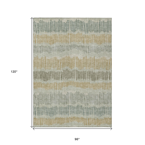 8' X 10' Beige Brown And Gray Striped Washable Indoor Outdoor Area Rug