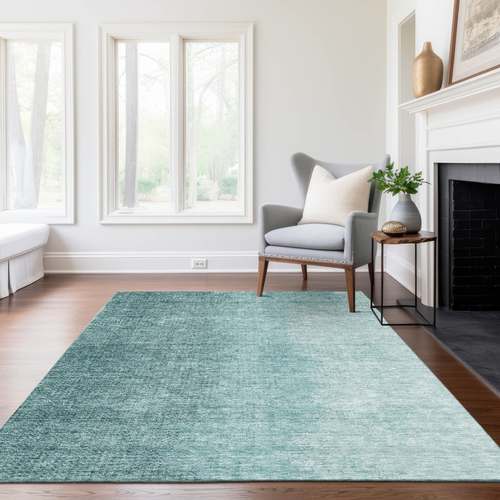10' X 14' Teal Blue And Aqua Abstract Washable Indoor Outdoor Area Rug