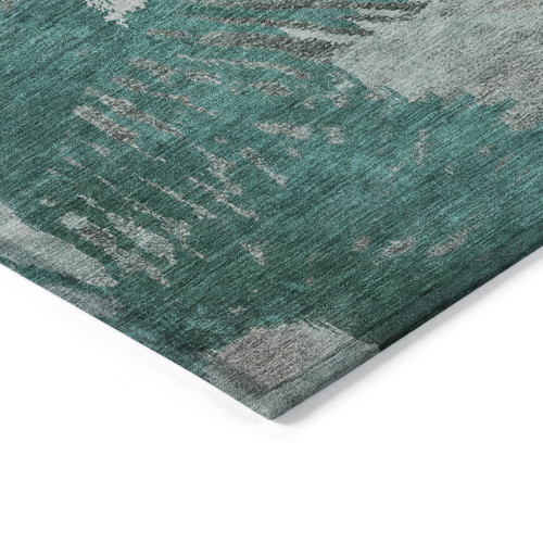 8' X 10' Dark Green Aqua And Gray Abstract Washable Indoor Outdoor Area Rug