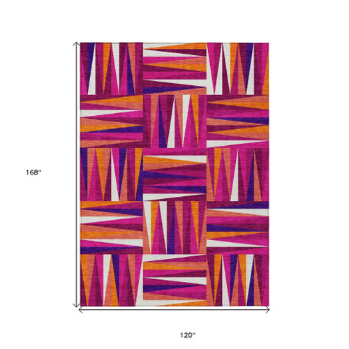 10' X 14' Red Purple And Copper Geometric Washable Indoor Outdoor Area Rug