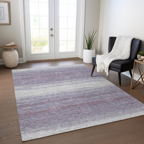 9' X 12' Lavender And Ivory Abstract Washable Indoor Outdoor Area Rug