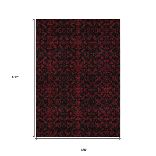 10' X 14' Red And Black Medallion Washable Indoor Outdoor Area Rug