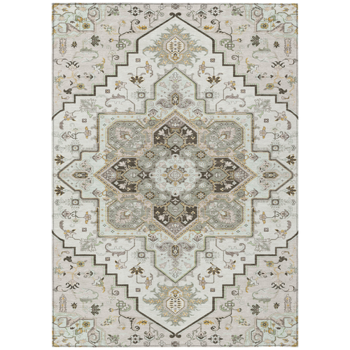 9' X 12' Ivory And Brown Oriental Washable Indoor Outdoor Area Rug