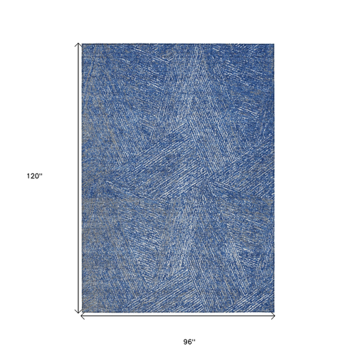 8' X 10' Navy Blue Gray And Ivory Abstract Washable Indoor Outdoor Area Rug