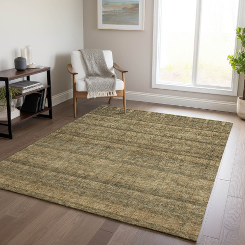 9' X 12' Brown Beige And Chocolate Striped Washable Indoor Outdoor Area Rug