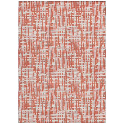 9' X 12' Coral Pink And Ivory Abstract Washable Indoor Outdoor Area Rug