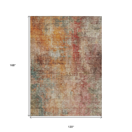 10' X 14' Tan Copper And Terra Cotta Abstract Washable Indoor Outdoor Area Rug