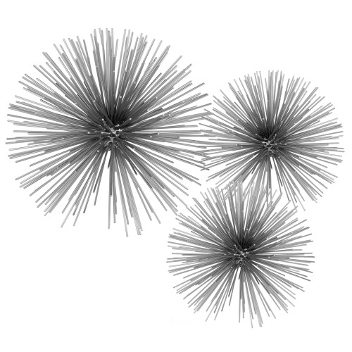 8" Silver Metal Spiky Sphere Tabletop Sculpture
