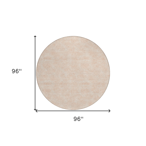 8' Peach And Beige Round Geometric Washable Indoor Outdoor Area Rug
