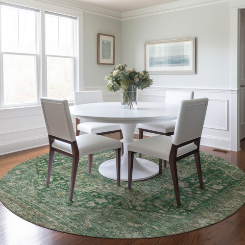 8' Emerald Round Medallion Washable Indoor Outdoor Area Rug