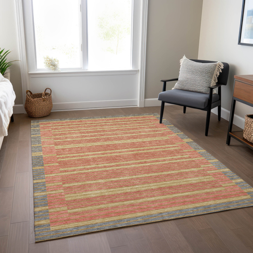 9' X 12' Pewter And Gold Striped Washable Indoor Outdoor Area Rug