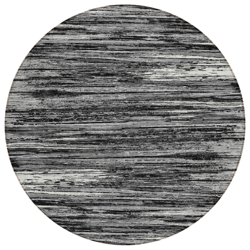 8' Black And Ivory Round Striped Washable Indoor Outdoor Area Rug