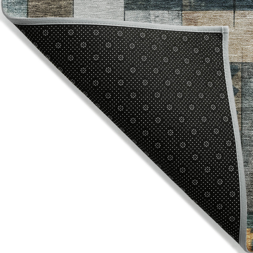 10' X 14' Teal Blue Gray And Gold Geometric Washable Indoor Outdoor Area Rug
