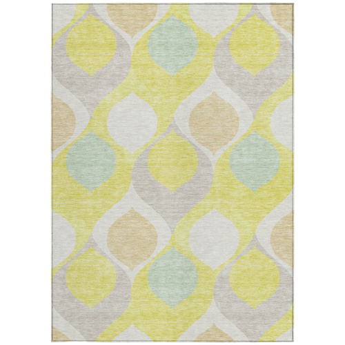 9' X 12' Yellow Mint Green And Beige Ogee Washable Indoor Outdoor Area Rug