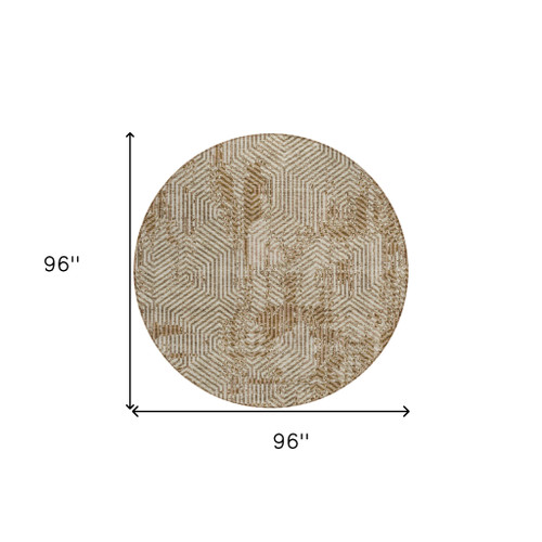 8' Brown And Beige Round Geometric Washable Indoor Outdoor Area Rug Transitional Style - Brown, Beige Color