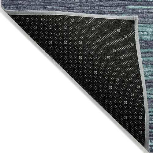 8' Teal Blue And Gray Round Striped Washable Indoor Outdoor Area Rug - Teal Blue, Gray