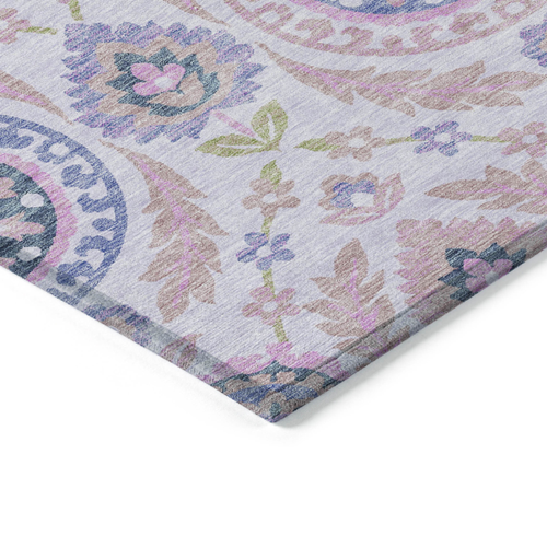 8' Blush Lavender And Purple Round Floral Washable Indoor Outdoor Area Rug