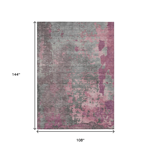 9' X 12' Blush Gray And Mauve Abstract Washable Indoor Outdoor Area Rug