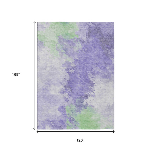 10' X 14' Lavender Mint Green And Ivory Abstract Washable Indoor Outdoor Area Rug