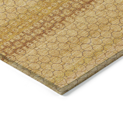 9' X 12' Wheat And Gold Striped Washable Indoor Outdoor Area Rug