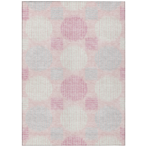 8' X 10' Pink Gray And Ivory Geometric Washable Indoor Outdoor Area Rug