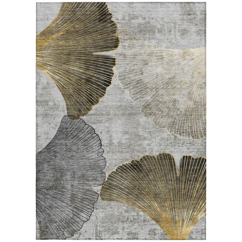 8' X 10' Gray Charcoal And Silver Floral Washable Indoor Outdoor Area Rug