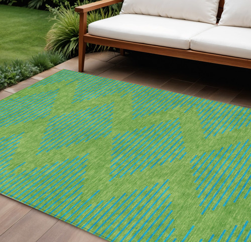 8' X 10' Green And Aqua Geometric Washable Indoor Outdoor Area Rug