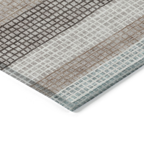 9' X 12' Taupe And Ivory Striped Washable Indoor Outdoor Area Rug - Taupe, Ivory