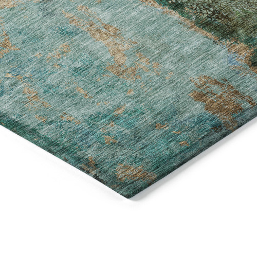 9' X 12' Blue Teal Blue And Gold Abstract Washable Indoor Outdoor Area Rug