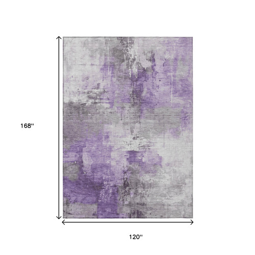 10' X 14' Purple Eggplant And Ivory Abstract Washable Indoor Outdoor Area Rug