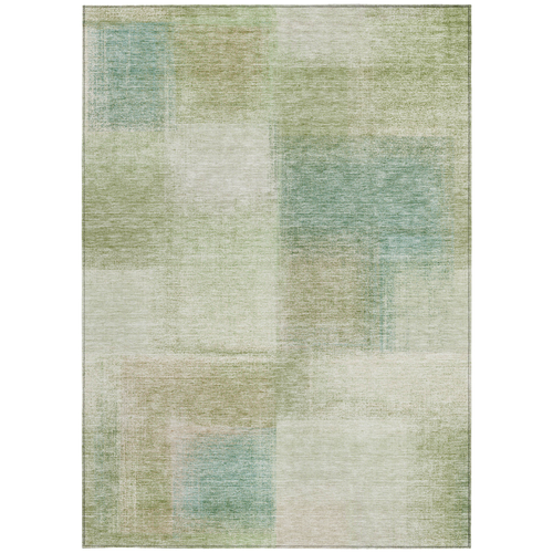 9' X 12' Artichoke Green And Beige Abstract Washable Indoor Outdoor Area Rug