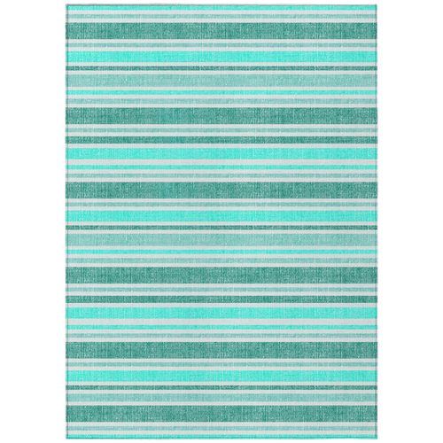 9' X 12' Turquoise Striped Washable Indoor Outdoor Area Rug