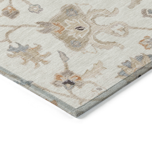 9' X 12' Ivory Brown And Coral Floral Washable Indoor Outdoor Area Rug