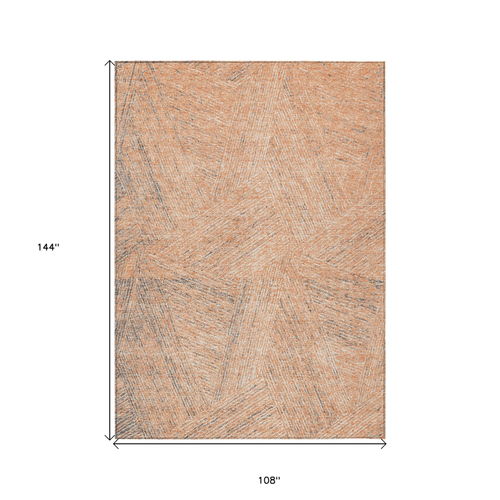 9' X 12' Peach Blue And Ivory Abstract Washable Indoor Outdoor Area Rug