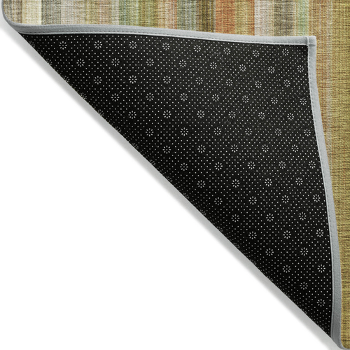9' X 12' Tan Orange and Green Striped Washable Non Skid Indoor Outdoor Area Rug