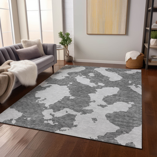 9' X 12' Gray And Ivory Abstract Washable Indoor Outdoor Area Rug