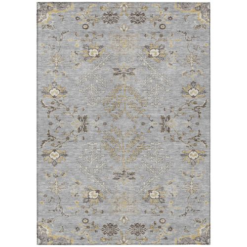10' X 14' Gray Beige And Ivory Floral Washable Indoor Outdoor Area Rug