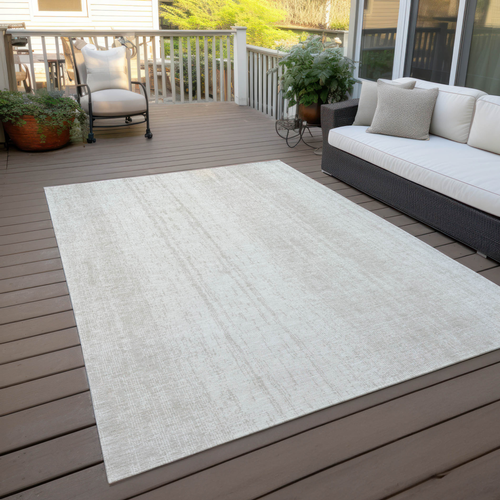 10' X 14' Ivory And Beige Striped Washable Indoor Outdoor Area Rug