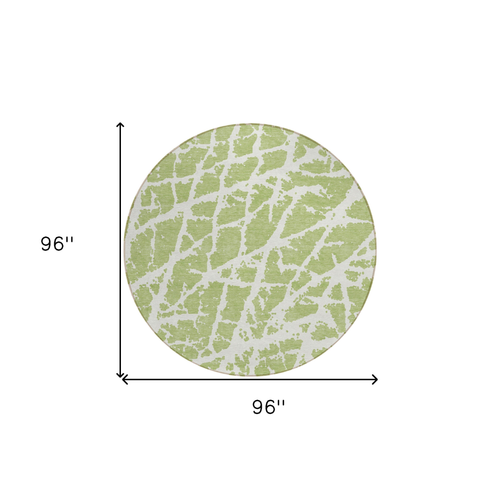 8' Round Green and White Round Abstract Washable Non Skid Indoor Outdoor Area Rug