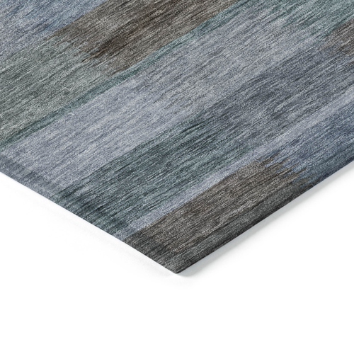 9' X 12' Blue Denim Blue And Brown Striped Washable Indoor Outdoor Area Rug
