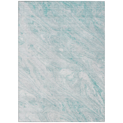 10' X 14' Aquamarine Aqua And Ivory Abstract Washable Indoor Outdoor Area Rug