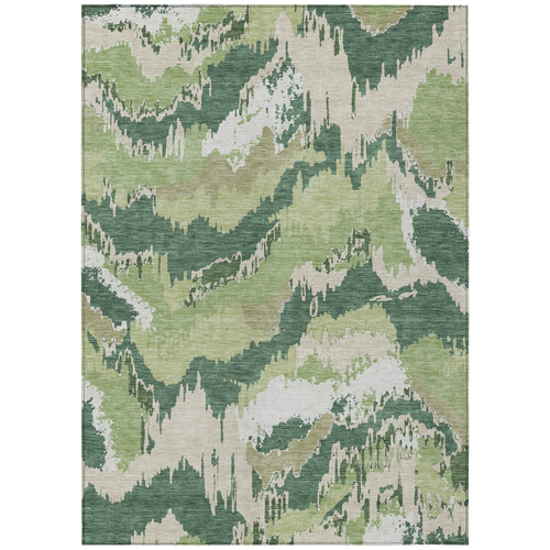 9' X 12' Green Ivory And Beige Abstract Washable Indoor Outdoor Area Rug
