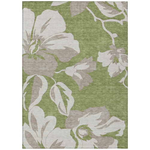 10' X 14' Olive Green Taupe And Beige Floral Washable Indoor Outdoor Area Rug