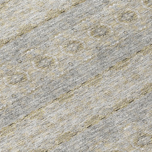 8' Silver Gray And Gold Round Floral Medallion Washable Indoor Outdoor Area Rug